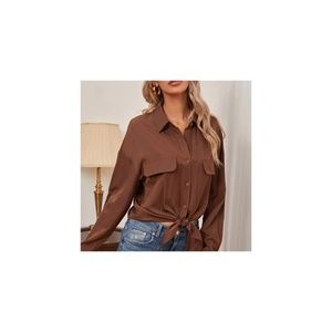 Soild Casual Long Sleeve Woven Top
